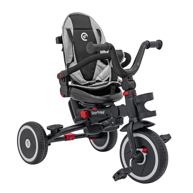 Triratukas RIDER – su stogeliu ir pasukamu sėdynės mechanizmu, pilkas