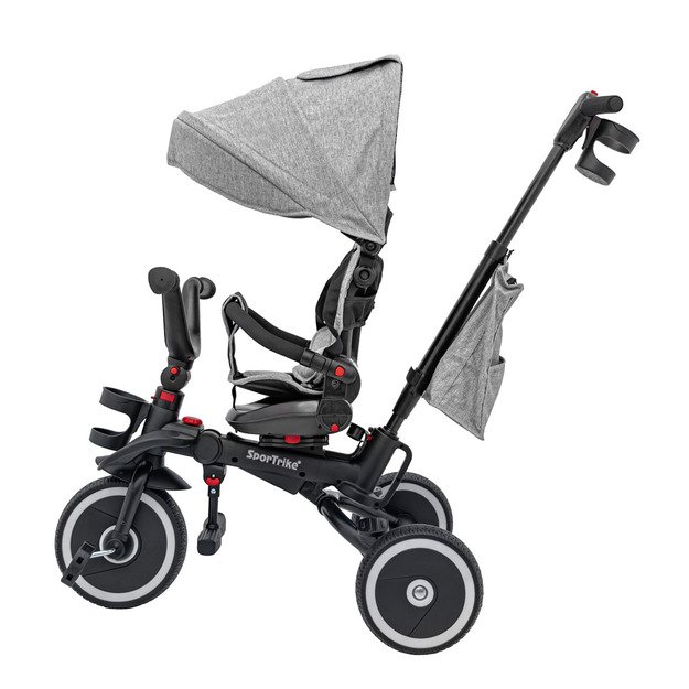 Triratukas RIDER – su stogeliu ir pasukamu sėdynės mechanizmu, pilkas