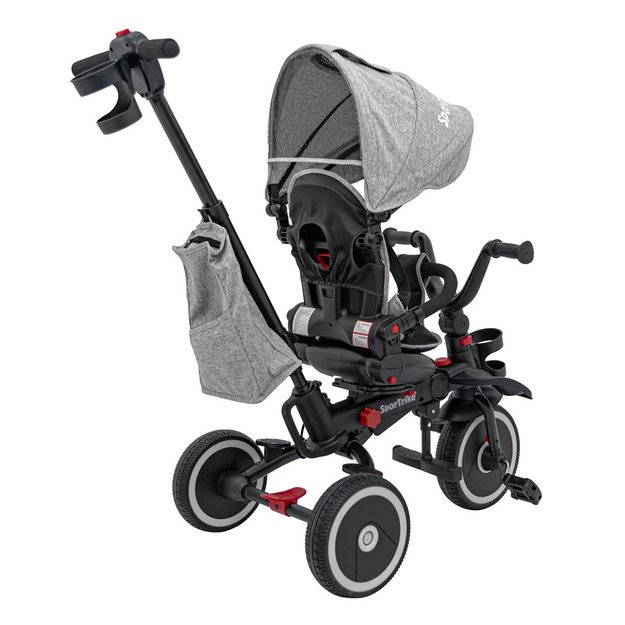 Triratukas RIDER – su stogeliu ir pasukamu sėdynės mechanizmu, pilkas