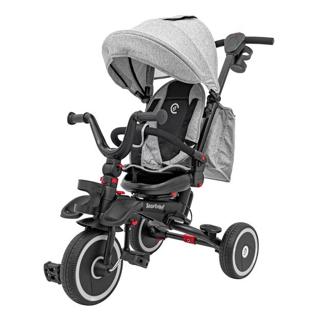 Triratukas RIDER – su stogeliu ir pasukamu sėdynės mechanizmu, pilkas