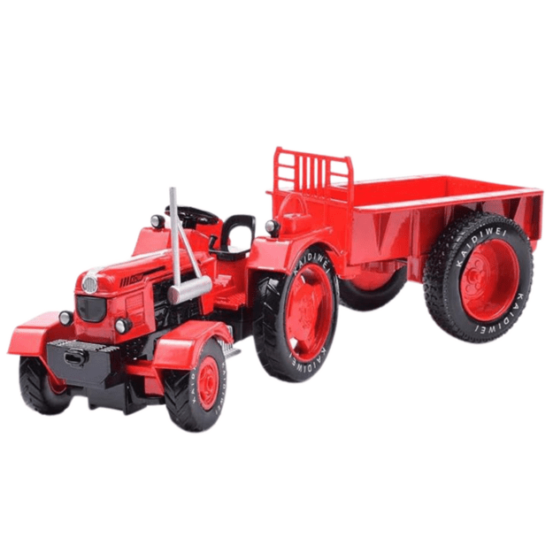 Metalinis ūkio traktorius su priekaba 1:18, raudonas