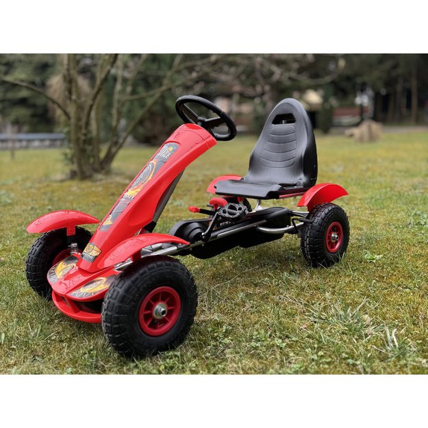 Sportinis pedalais minamas kartingas vaikams su pripučiamais ratais GOKARTAS, raudonas