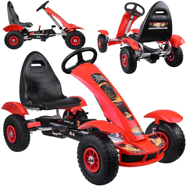 Sportinis pedalais minamas kartingas vaikams su pripučiamais ratais GOKARTAS, raudonas
