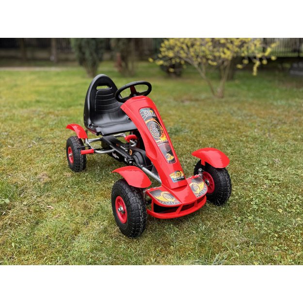 Sportinis pedalais minamas kartingas vaikams su pripučiamais ratais GOKARTAS, raudonas