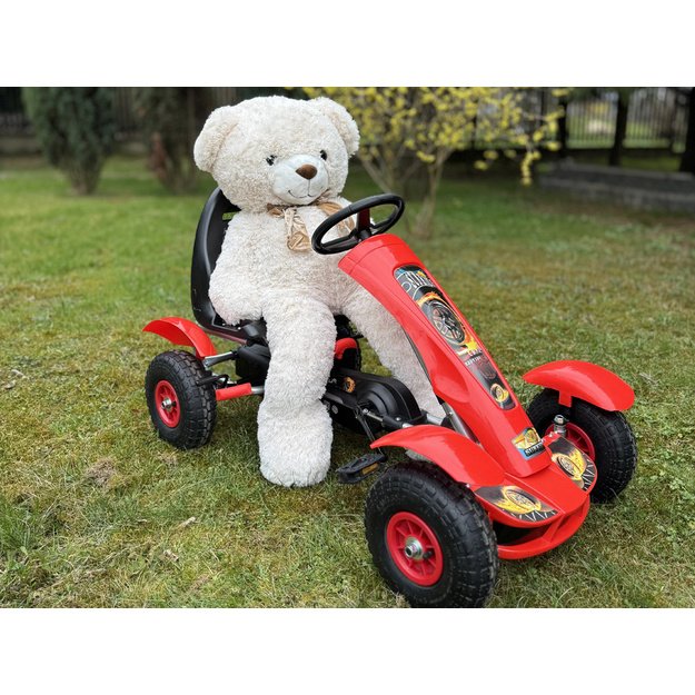 Sportinis pedalais minamas kartingas vaikams su pripučiamais ratais GOKARTAS, raudonas