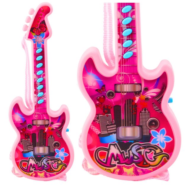 Vaikiška elektrinė gitara su melodijomis 29cm, rožinė 