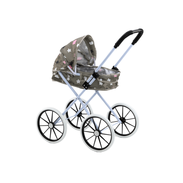 Sulankstomas lėlių vežimėlis dideliais ratais 60cm, pilkas