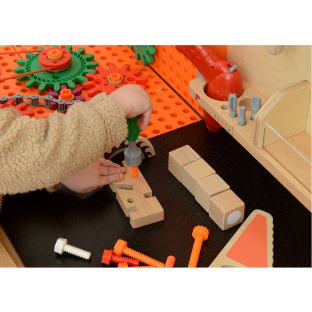 Medinė XXL Montessori STEM dirbtuvė su įrankiais ir priedais, MASTERKIDZ