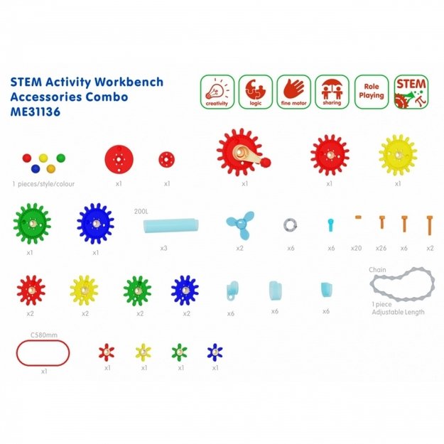 Medinė XXL Montessori STEM dirbtuvė su įrankiais ir priedais, MASTERKIDZ