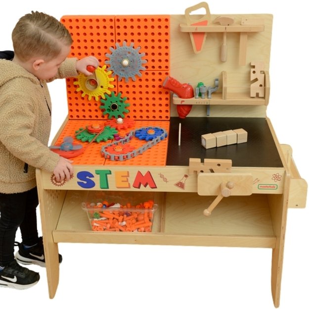 Medinė XXL Montessori STEM dirbtuvė su įrankiais ir priedais, MASTERKIDZ