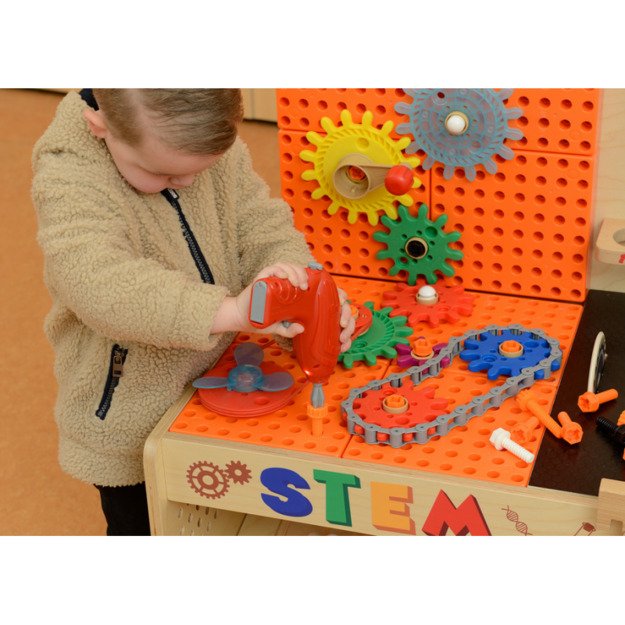 Medinė XXL Montessori STEM dirbtuvė su įrankiais ir priedais, MASTERKIDZ