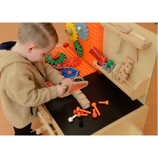 Medinė XXL Montessori STEM dirbtuvė su įrankiais ir priedais, MASTERKIDZ