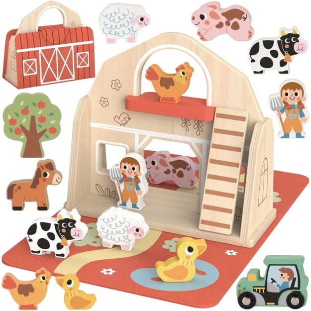 Medinė sulankstoma ferma lagaminėlyje su gyvūnais, TOOKY TOY