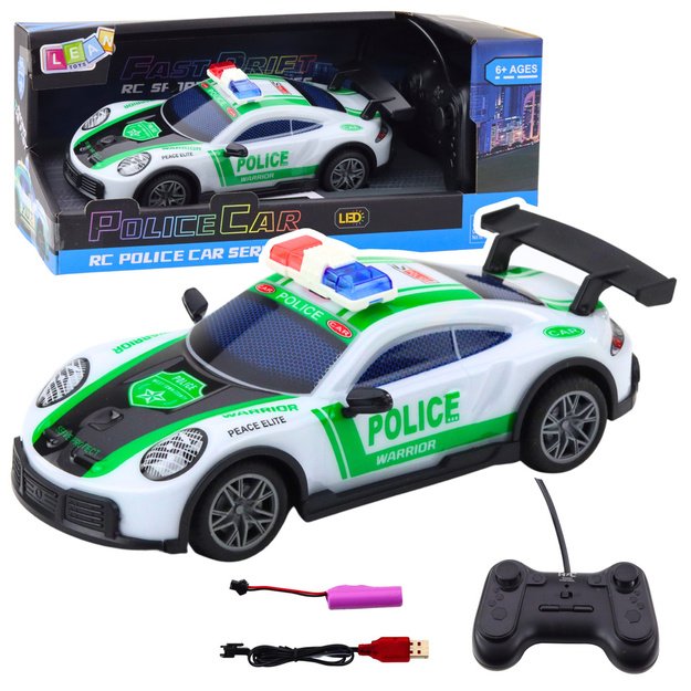 Nuotoliniu būdu valdomas drift policijos automobilis su LED žibintais 1:22