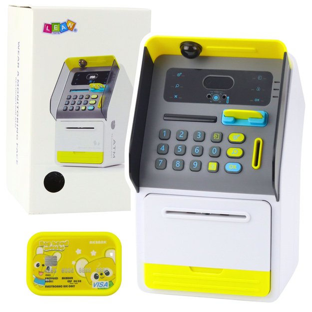 Interaktyvi taupyklė – seifas ATM su PIN kodu, geltona