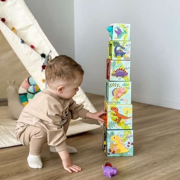 Medinės edukacinės kaladėlės vaikams + 6 žaislinės figūros Tooky Toy