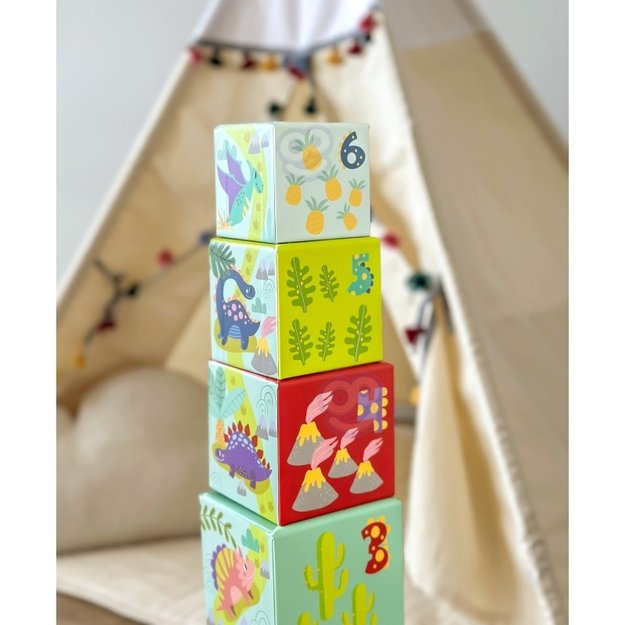 Medinės edukacinės kaladėlės vaikams + 6 žaislinės figūros Tooky Toy