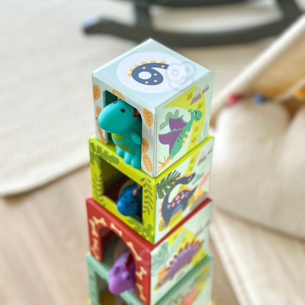 Medinės edukacinės kaladėlės vaikams + 6 žaislinės figūros Tooky Toy