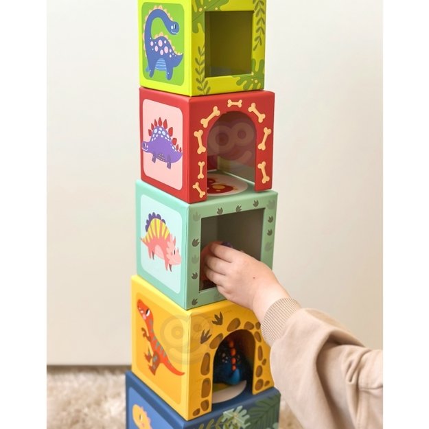Medinės edukacinės kaladėlės vaikams + 6 žaislinės figūros Tooky Toy