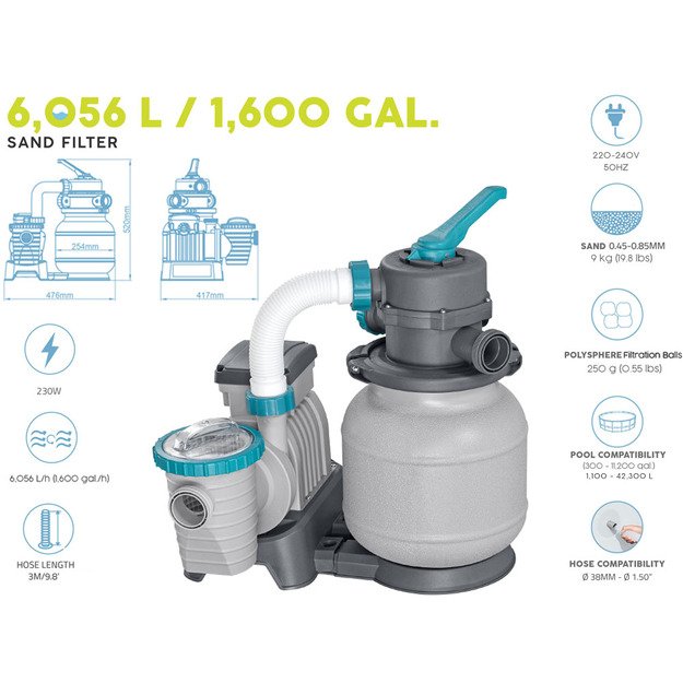 Siurblys su smėlio filtru 5678 L / h, Bestway 58497