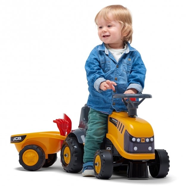 Paspiriamas traktorius FALK JCB su priekaba, geltonas 13