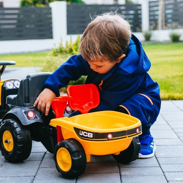 Paspiriamas traktorius FALK JCB su priekaba, geltonas 3