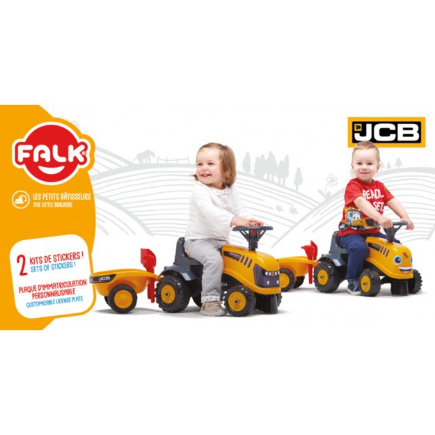 Paspiriamas traktorius FALK JCB su priekaba, geltonas 1