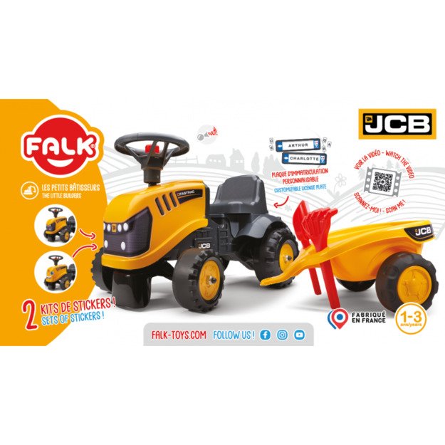 Paspiriamas traktorius FALK JCB su priekaba, geltonas 4