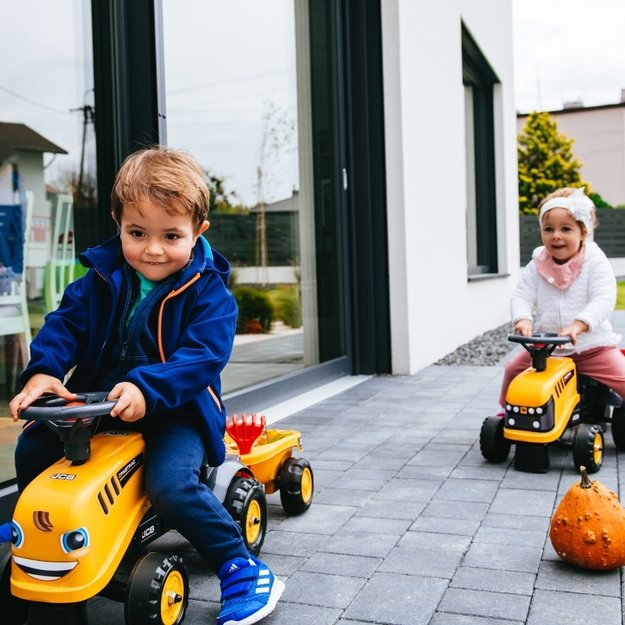 Paspiriamas traktorius FALK JCB su priekaba, geltonas 11