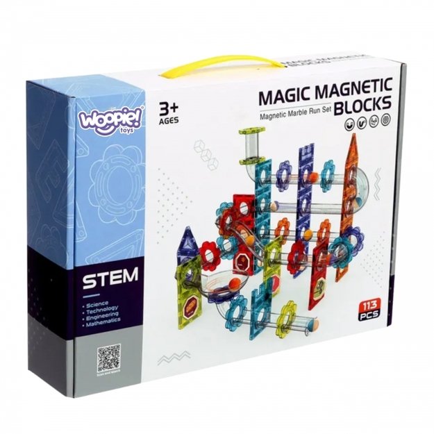 Magnetinis 3D kamuoliukų trasos rinkinys vaikams 113 vnt., WOOPIE 5