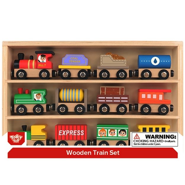 Medinių traukinių su vagonais rinkinys, Tooky Toy