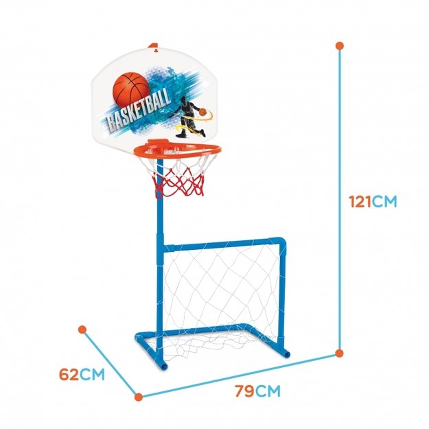 Krepšinio stovas 121 cm su futbolo vartais ir kamuoliu Woopie