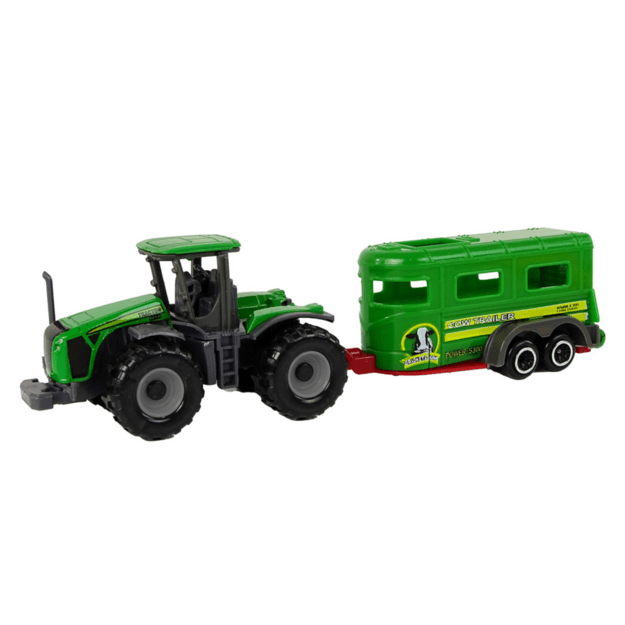 Žaislinis traktorius su gyvūnų transporteriu