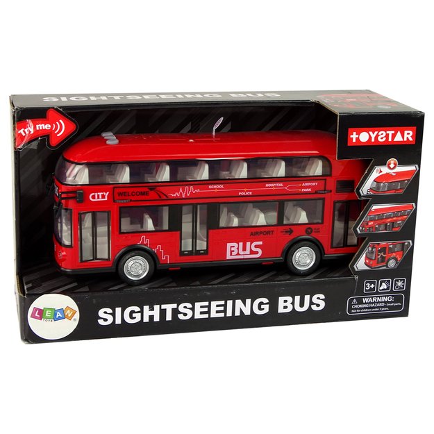 Dviaukštis autobusas su šviesos ir garso efektais, raudonas