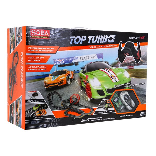 Didelė „Top Turbo“ lenktynių trasa vaikams su interaktyviais automobiliais