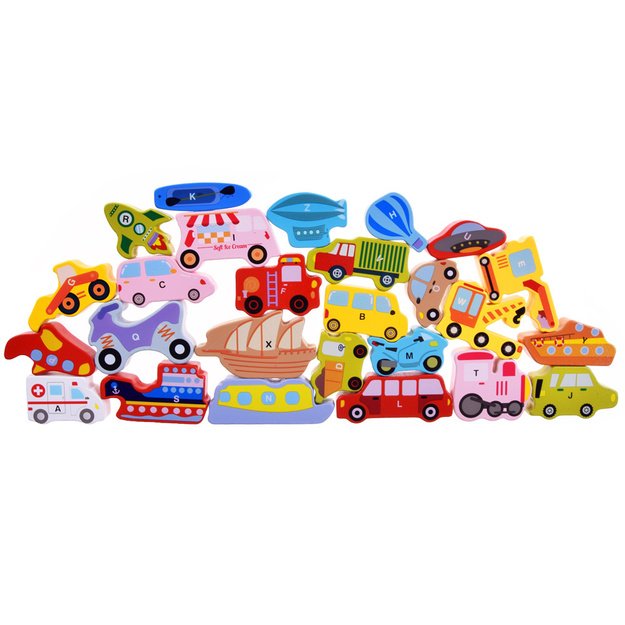 Medinės dėlionės rinkinys transporto priemonės 27 el.