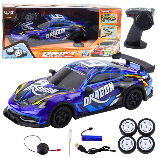 Nuotoliniu būdu valdomas sportinis automobilis su apšviestu kėbulu, „Drift Blue“