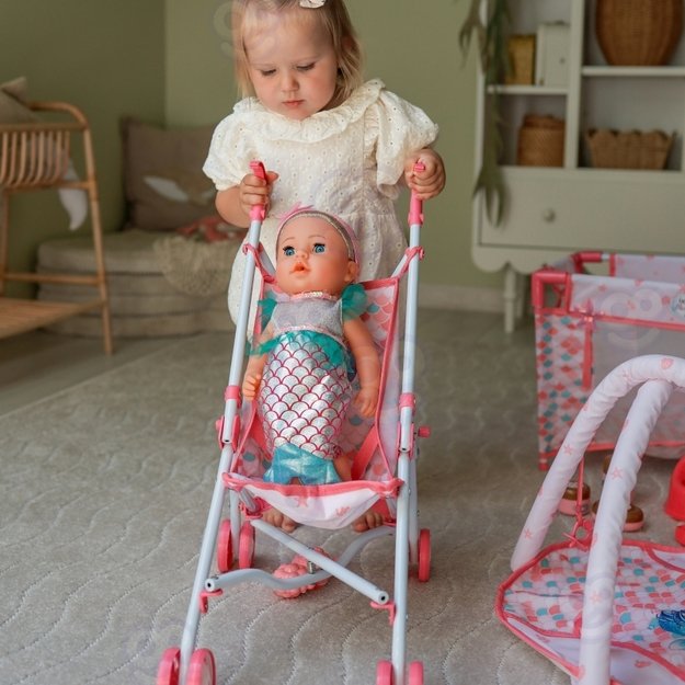 Lėlė kūdikis undinėlė su vežimėliu ir kitais priedais 36 cm 18in1, WOOPIE ROYAL 5