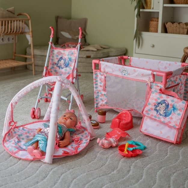 Lėlė kūdikis undinėlė su vežimėliu ir kitais priedais 36 cm 18in1, WOOPIE ROYAL 4