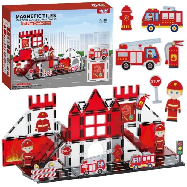 Magnetiniai 3D statybiniai blokai „Gaisrinė“,48 vnt., WOOPIE