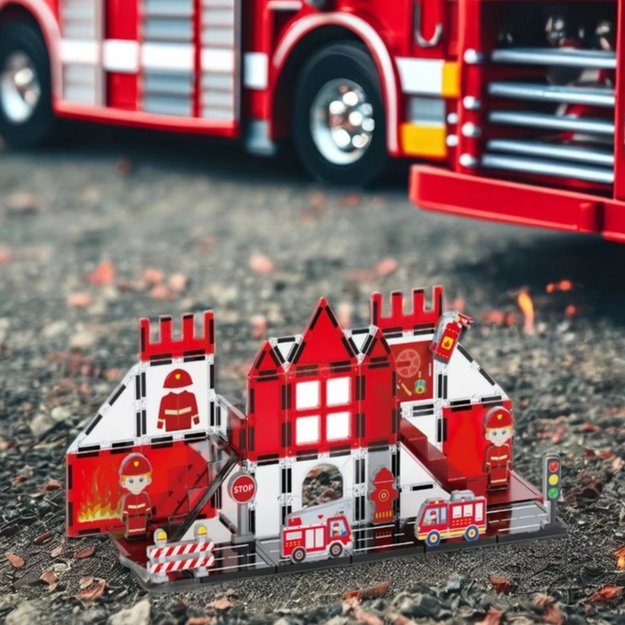 Magnetiniai 3D statybiniai blokai „Gaisrinė“,48 vnt., WOOPIE 1