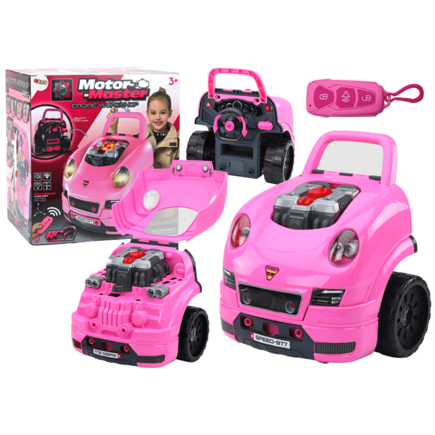 Žaislinis automobilio variklis – dirbtuvės „Pasidaryk pats“, rožinis