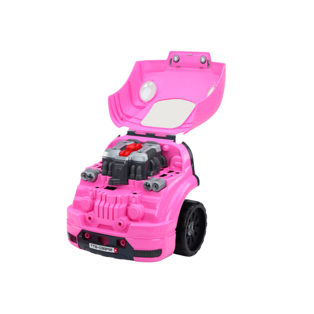 Žaislinis automobilio variklis – dirbtuvės „Pasidaryk pats“, rožinis