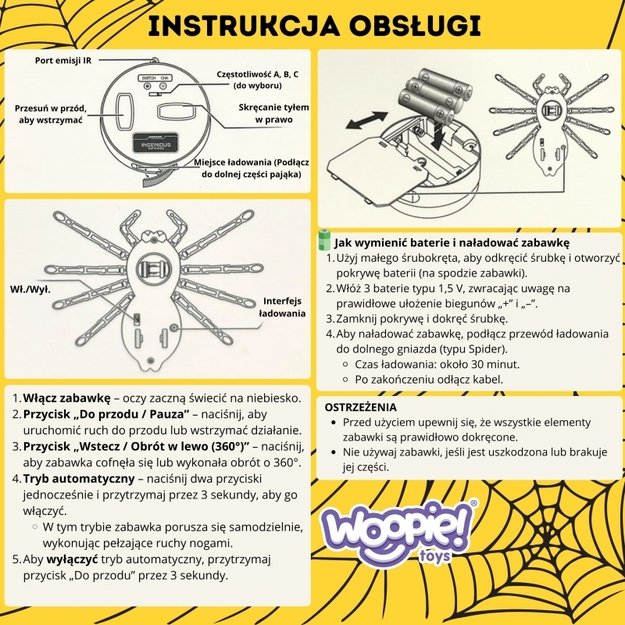Nuotoliniu būdu valdomas voras su šviesos efektais, juodas, WOOPIE  1
