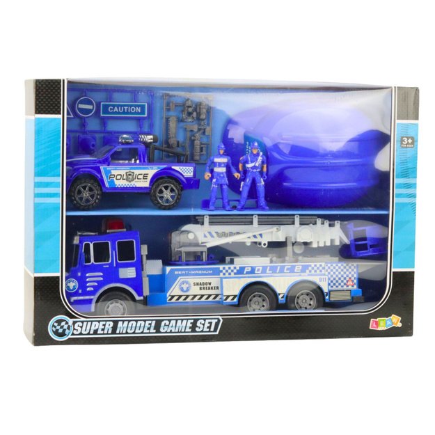 Didelis policijos automobilių rinkinys su figūrėlėmis ir šalmu, mėlynas 3