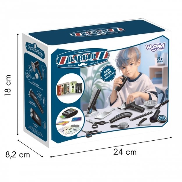 Žaislinis Barber kirpyklos rinkinys su vaikams su priedais, 24 vnt., WOOPIE 1