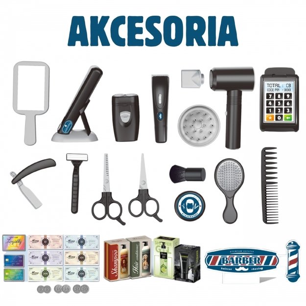 Žaislinis Barber kirpyklos rinkinys su vaikams su priedais, 24 vnt., WOOPIE 2