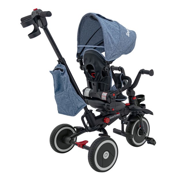 Triratukas RIDER – su stogeliu ir pasukamu sėdynės mechanizmu, mėlynas
