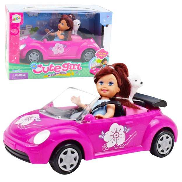 Mini lėlės kabrioletas su lėle ir šuniuku  