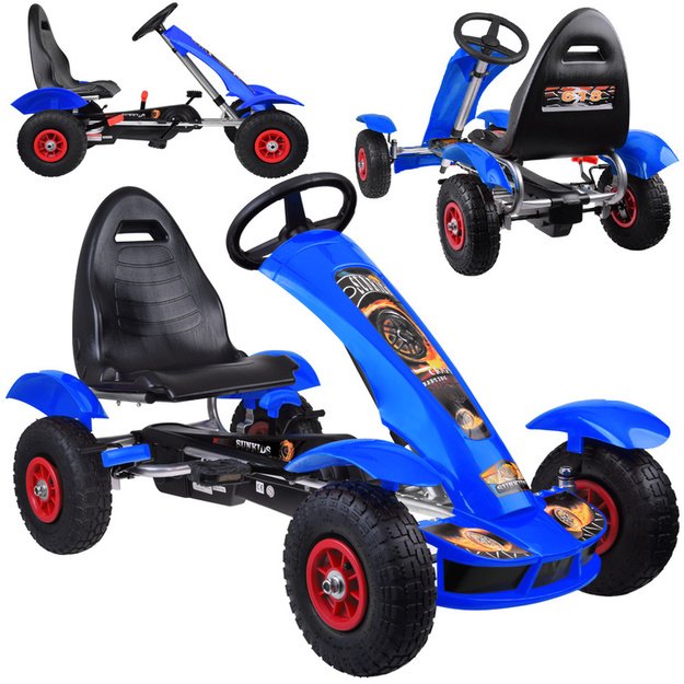 Sportinis pedalais minamas kartingas vaikams su pripučiamais ratais GOKARTAS, mėlynas
